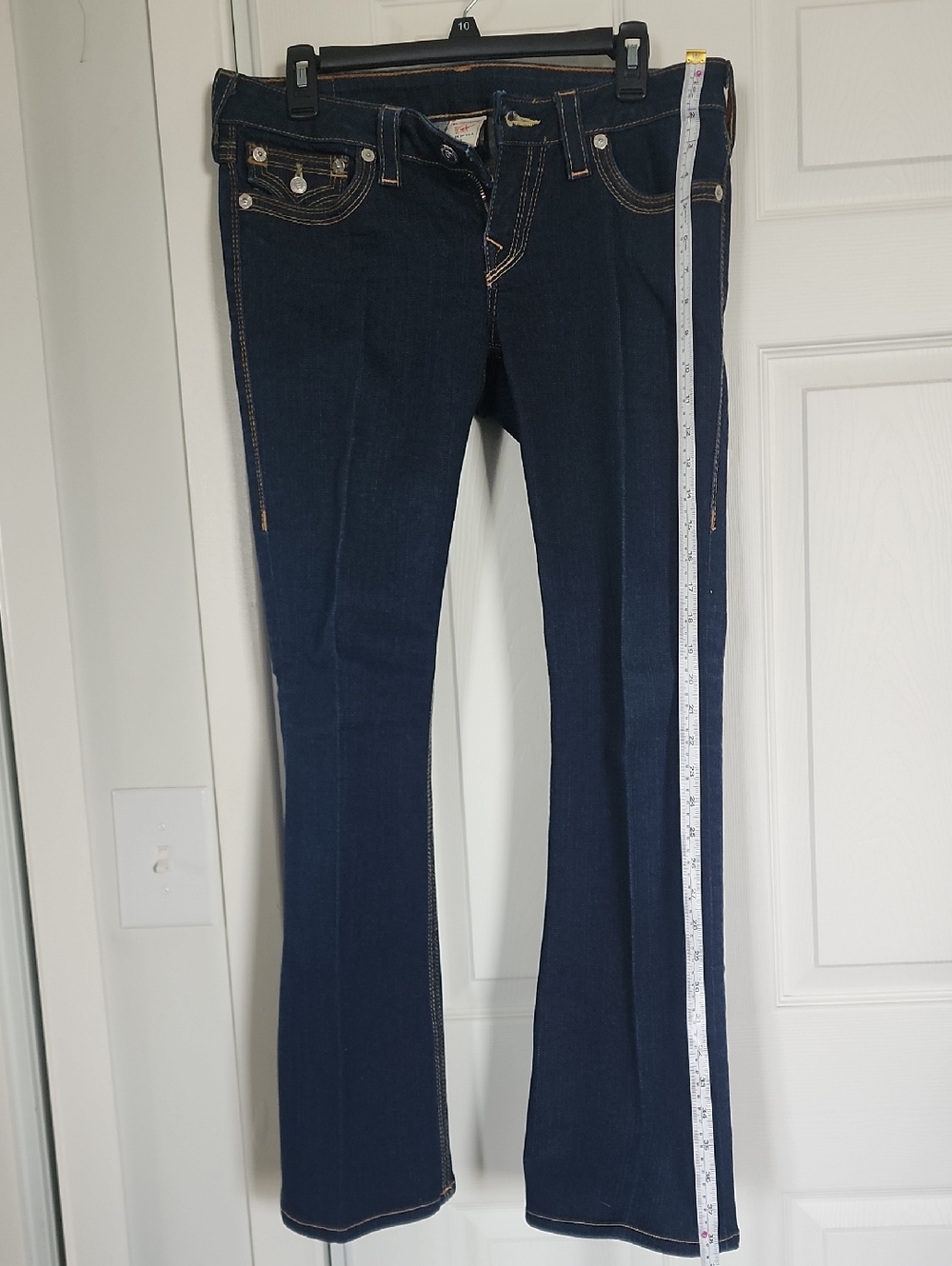 True Religion Dark Blue Flare Jeans with Contrast Stitching